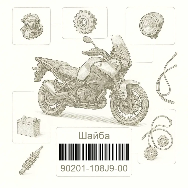 90201-108J9-00 Шайба, Yamaha Номер детали 90201-108J9-00, 90201108J900, 90201-108J9, 90201108J9, 90201 108J9