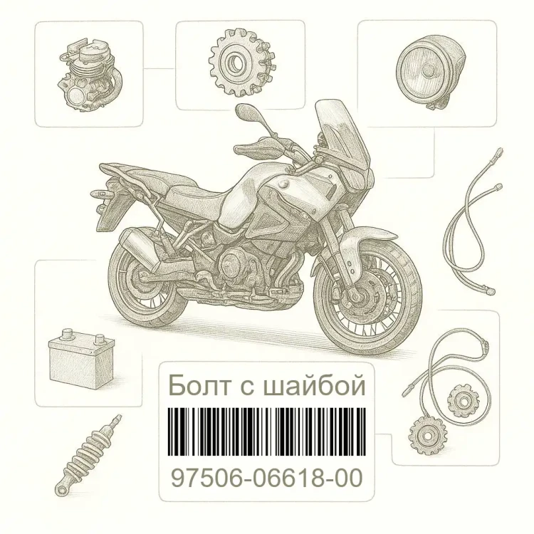 97506-06618-00 Болт с шайбой, Yamaha Номер детали 97506-06618-00, 975060661800, 97506-06618, 9750606618, 97506 06618