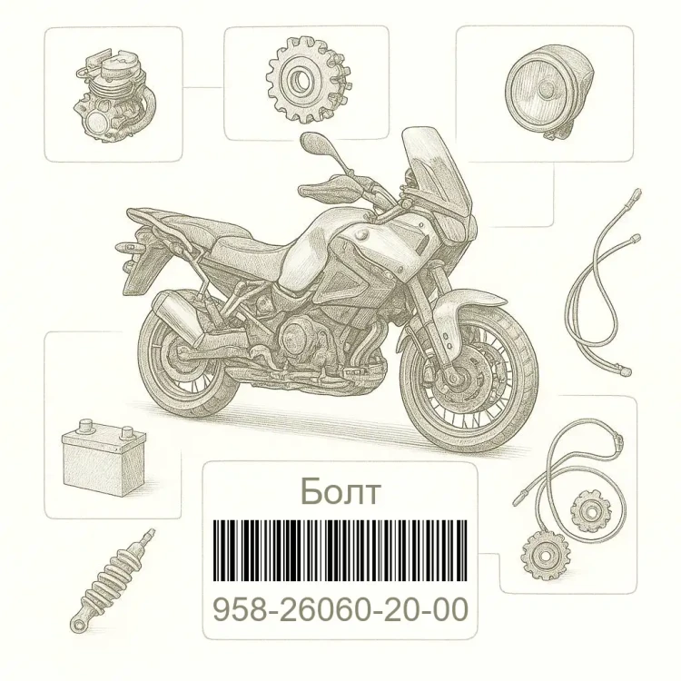958-26060-20-00 Болт, Yamaha Номер детали 958-26060-20-00, 958260602000, 958-26060-20, 9582606020, 958 26060 20