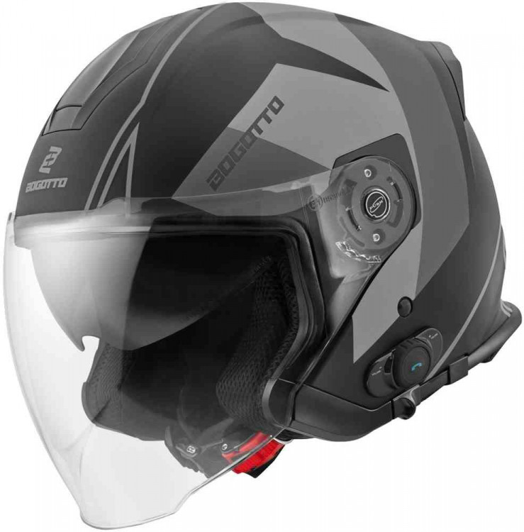 Мотошлем открытый Bogotto V586 Detri BT Bluetooth Jet Helmet 2- Черный/Серый Матовый 2099900250804
