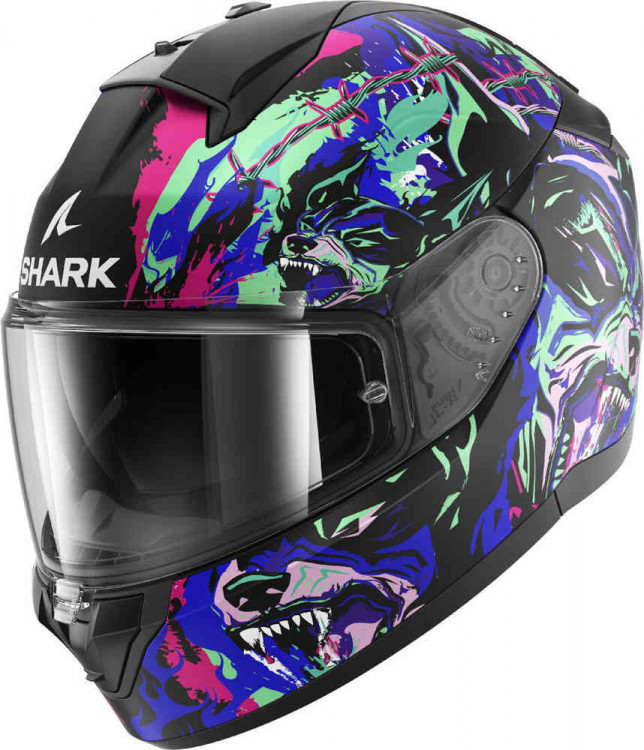 Мотошлем интеграл Shark Ridill 2 Racing Beast чёрный/зелёный/синий/розовый HE1119E-KVG-XXL