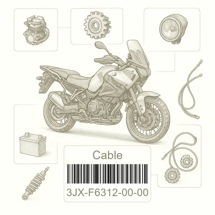3JX-F6312-00-00 Cable, Throttle 2, Yamaha Номер детали 3JX-F6312-00-00, 3JXF63120000, 3JX-F6312-00, 3JXF631200, 3JX F6312 00