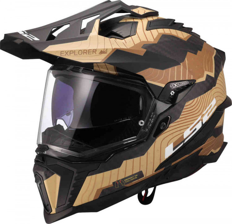 Мотошлем для мотокросса и эндуро LS2 MX701 Explorer Carbon Trick Pesochnyy matovyy 467016517XS