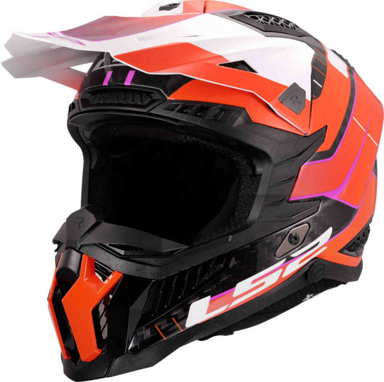 Мотошлем для мотокросса и эндуро LS2 MX703 X-Force Galuo Carbon Белый/Оранжевый 467032450XS