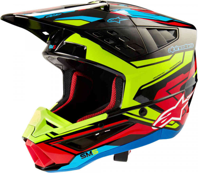Мотошлем для мотокросса и эндуро Alpinestars S-M5 Action 2 2024 Черный/Желтый/Красный 8306023-1533-S