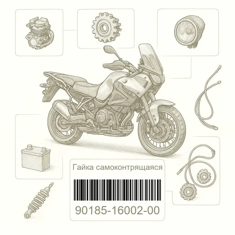 90185-16002-00 Гайка самоконтрящаяся, Yamaha Номер детали 90185-16002-00, 901851600200, 90185-16002, 9018516002, 90185 16002