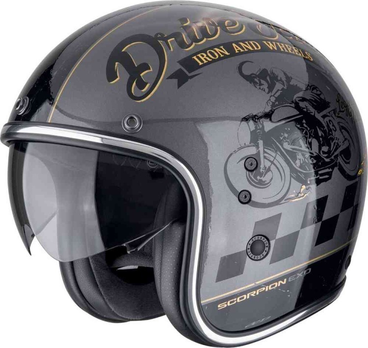 Мотошлем открытый Scorpion Belfast Evo Drive Fast Черный/Серый/Золотой 78-498-364-02