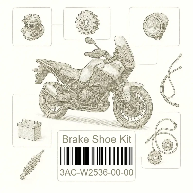 3AC-W2536-00-00 Brake Shoe Kit, Yamaha Номер детали 3AC-W2536-00-00, 3ACW25360000, 3AC-W2536-00, 3ACW253600, 3AC W2536 00