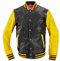 Мотокуртка кожаная мужская HolyFreedom Varsity College Черный/Желтый 2852-L