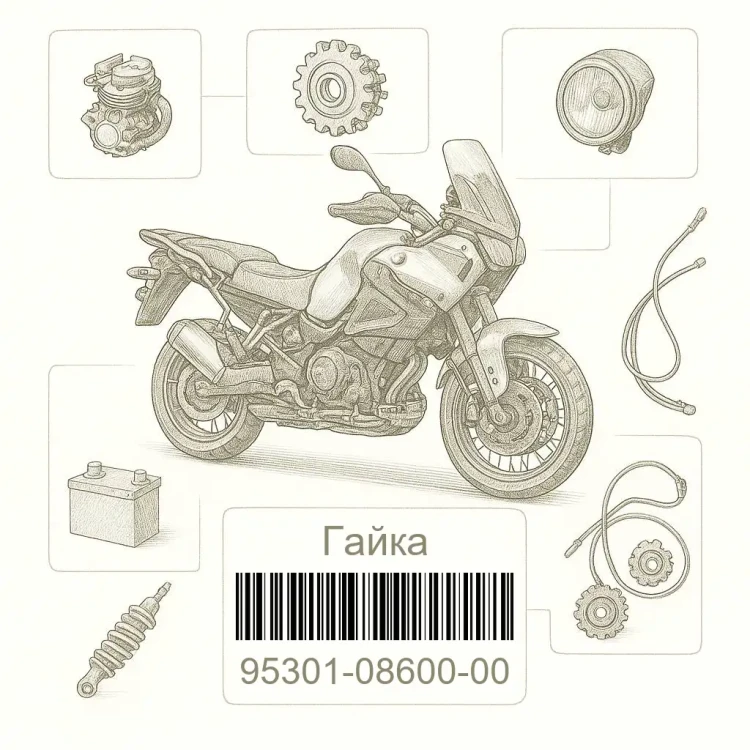95301-08600-00 Гайка, Yamaha Номер детали 95301-08600-00, 953010860000, 95301-08600, 9530108600, 95301 08600