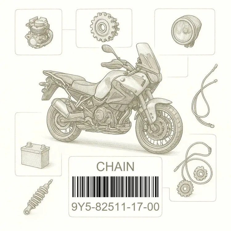 9Y5-82511-17-00 CHAIN, Yamaha Номер детали 9Y5-82511-17-00, 9Y5825111700, 9Y5-82511-17, 9Y58251117, 9Y5 82511 17