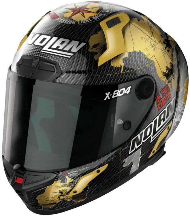 Мотошлем интеграл Nolan X-804 RS Ultra Carbon Carlos Checa Gold Replica