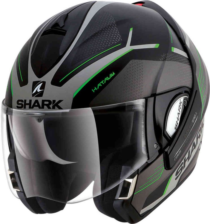 Мотошлем открытый Shark Evoline Series 3 Hataum Mat Черный матовый/Зеленый HE9342E-KSG-S
