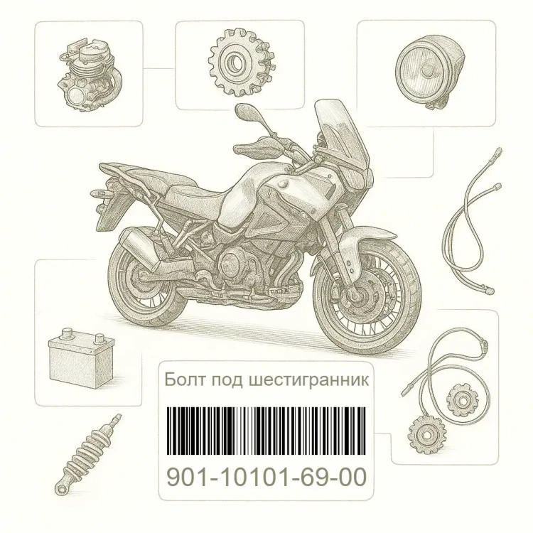 901-10101-69-00 Болт под шестигранник, Yamaha Номер детали 901-10101-69-00, 901101016900, 901-10101-69, 9011010169, 901 10101 69