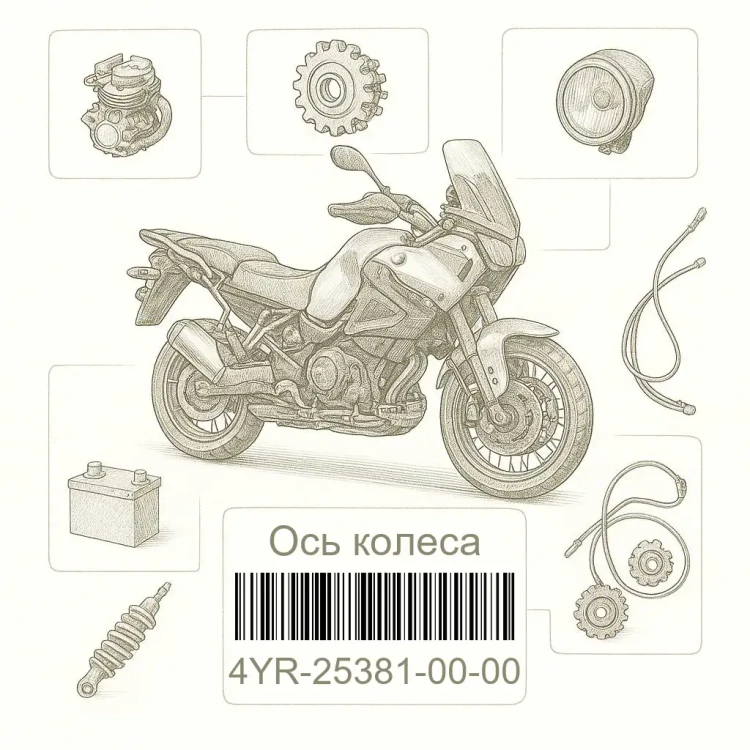 4YR-25381-00-00 Ось колеса, Yamaha Номер детали 4YR-25381-00-00, 4YR253810000, 4YR-25381-00, 4YR2538100, 4YR 25381 00