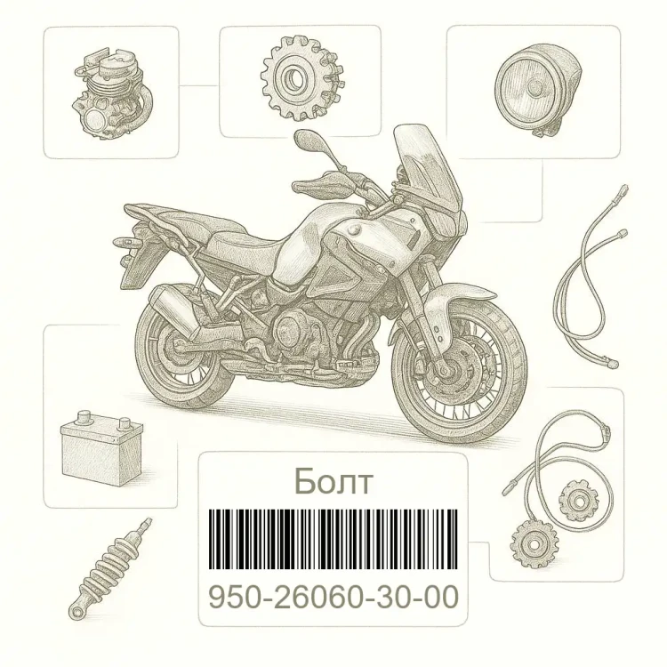 950-26060-30-00 Болт, Yamaha Номер детали 950-26060-30-00, 950260603000, 950-26060-30, 9502606030, 950 26060 30