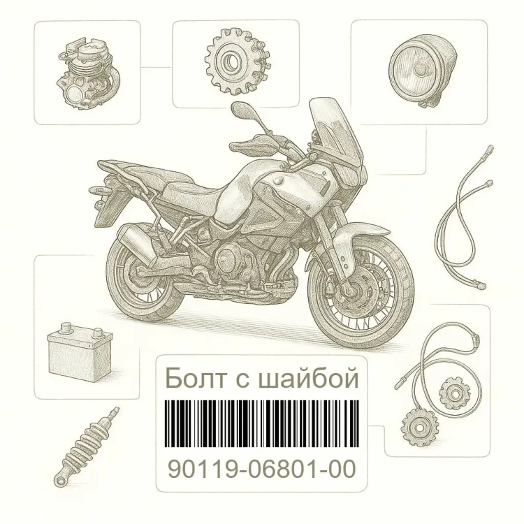 90119-06801-00 Болт с шайбой, Yamaha Номер детали 90119-06801-00, 901190680100, 90119-06801, 9011906801, 90119 06801