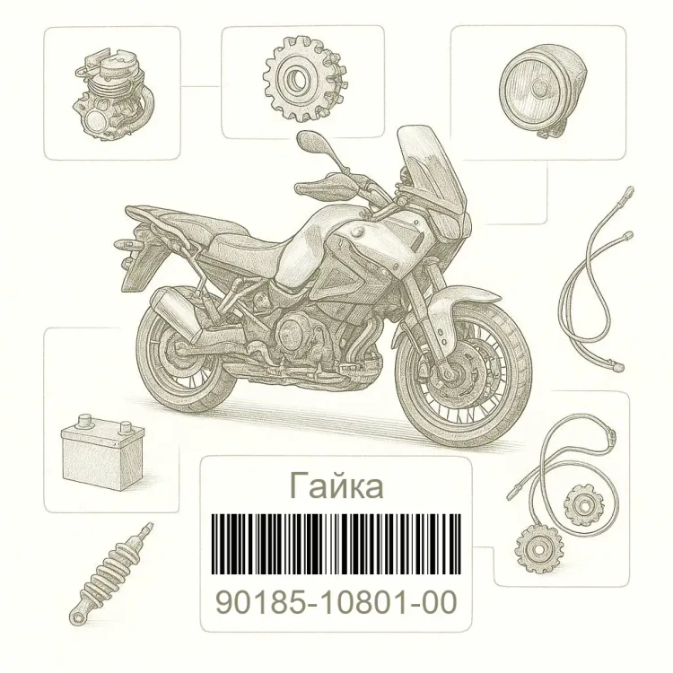 90185-10801-00 Гайка, самоблокирующаяся, Yamaha Номер детали 90185-10801-00, 901851080100, 90185-10801, 9018510801, 90185 10801