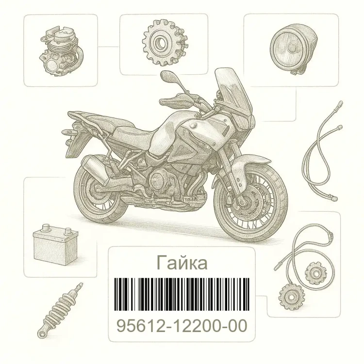 95612-12200-00 Гайка, самоблокирующаяся, Yamaha Номер детали 95612-12200-00, 956121220000, 95612-12200, 9561212200, 95612 12200