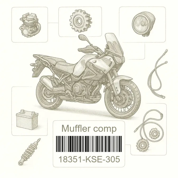 18351-KSE-305 Muffler comp,rr(coo), Honda Номер детали 18351-KSE-305, 18351KSE305