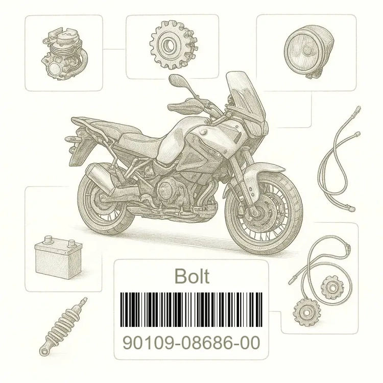 90109-08686-00 Bolt, Yamaha Номер детали 90109-08686-00, 901090868600, 90109-08686, 9010908686, 90109 08686