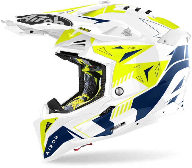 Мотошлем для мотокросса и эндуро Airoh Aviator 3 Spin Желтый/Синий AV3SP18S