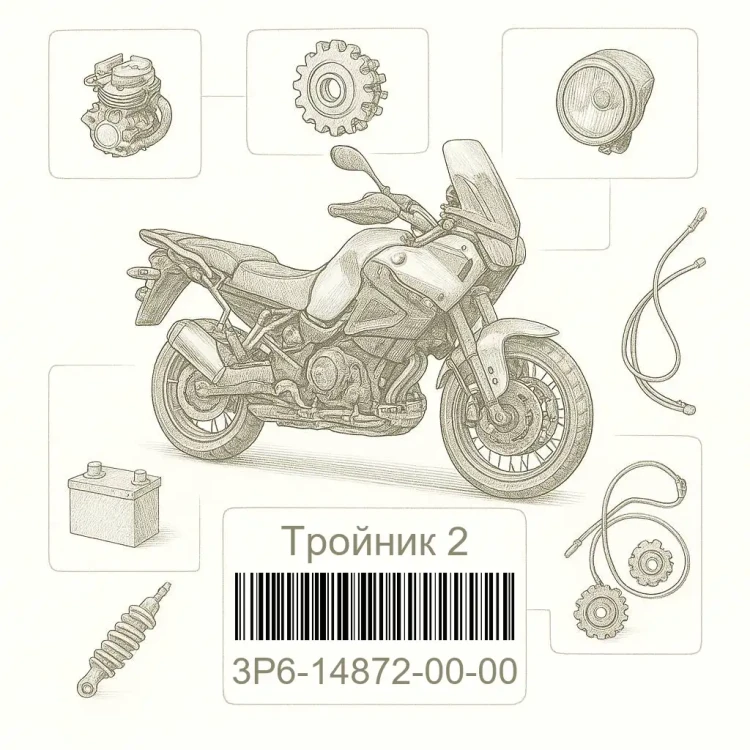 3P6-14872-00-00 Тройник 2, Yamaha Номер детали 3P6-14872-00-00, 3P6148720000, 3P6-14872-00, 3P61487200, 3P6 14872 00