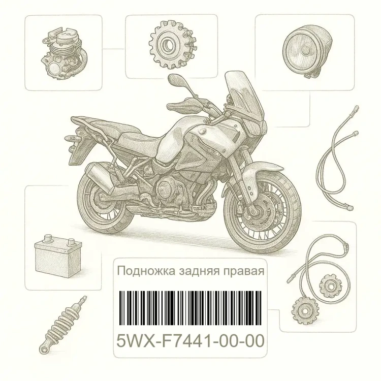 5WX-F7441-00-00 Подножка задняя правая, Yamaha Номер детали 5WX-F7441-00-00, 5WXF74410000, 5WX-F7441-00, 5WXF744100, 5WX F7441 00