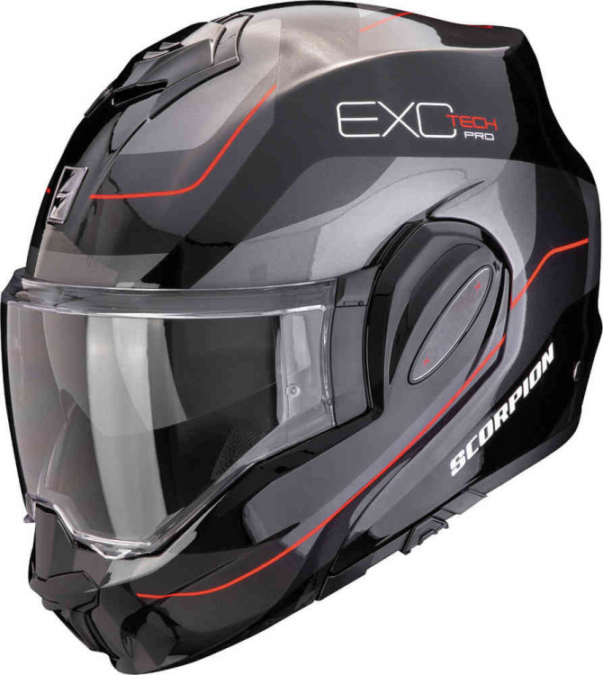Мотошлем модуляр Scorpion Exo-Tech Evo Pro Commuta Черный/Серебристый/Красный 119-435-163-02