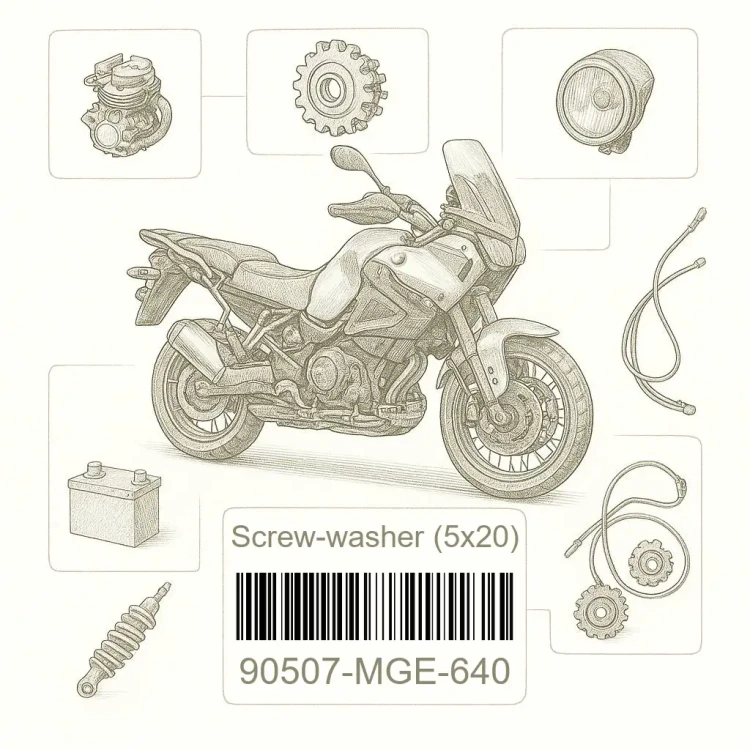 90507-MGE-640 Screw-washer (5x20), Honda Номер детали 90507-MGE-640, 90507MGE640