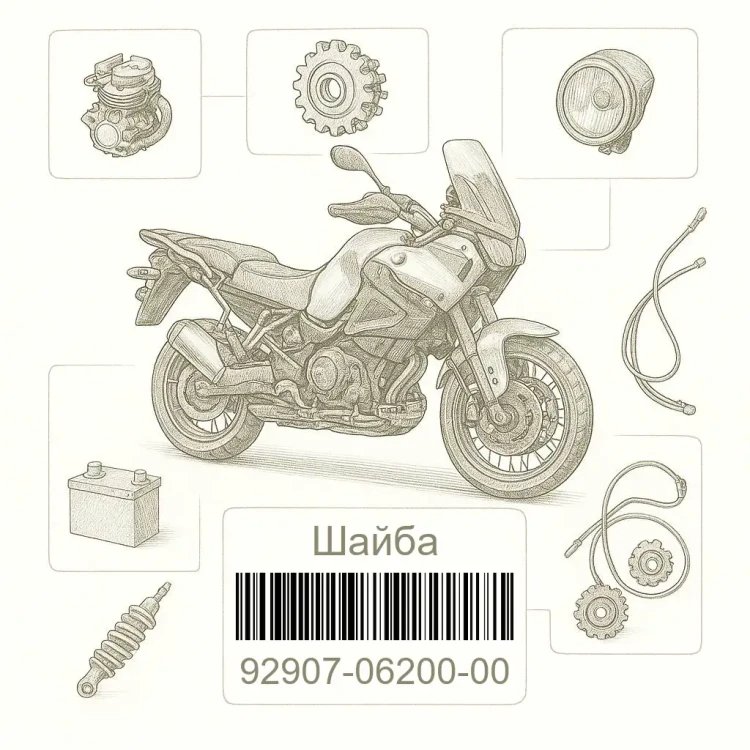 92907-06200-00 Шайба, Yamaha Номер детали 92907-06200-00, 929070620000, 92907-06200, 9290706200, 92907 06200