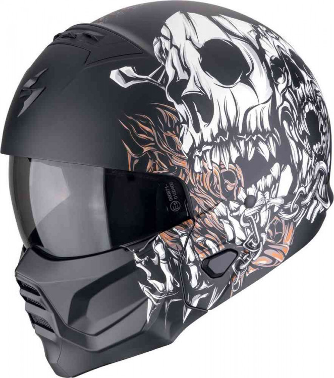 Мотошлем открытый Scorpion EXO Combat II Genesis Черный матовый/белый/оранжевый 182-485-353-02