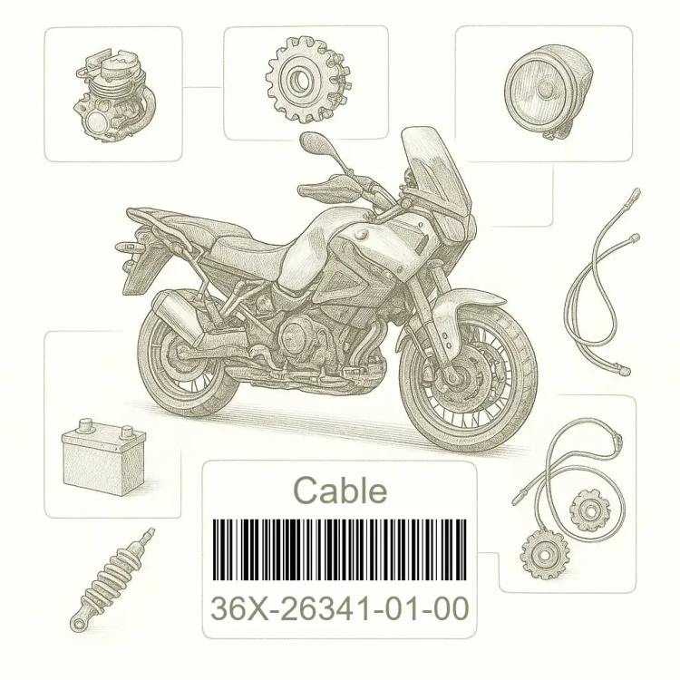 36X-26341-01-00 Cable, Brake, Yamaha Номер детали 36X-26341-01-00, 36X263410100, 36X-26341-01, 36X2634101, 36X 26341 01