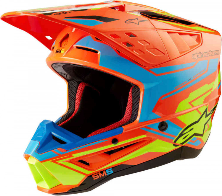 Мотошлем для мотокросса и эндуро Alpinestars S-M5 Action 2 2024 Оранжевый/Желтый 8306023-4475-XS