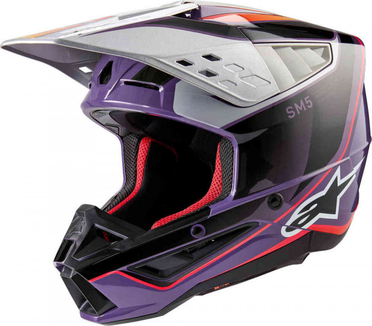 Мотошлем для мотокросса и эндуро Alpinestars S-M5 Sail 2024 Черный/фиолетовый/серебристый 8306723-3919-L