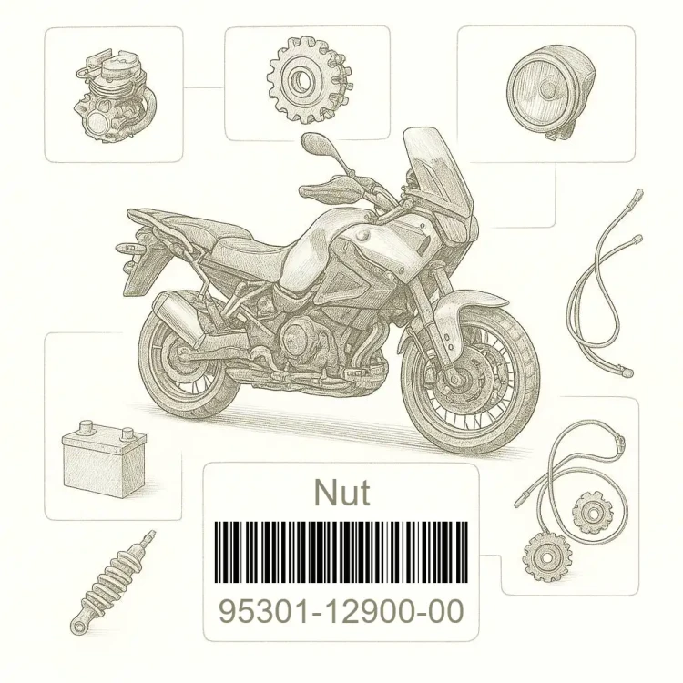 95301-12900-00 Nut, Castle, Yamaha Номер детали 95301-12900-00, 953011290000, 95301-12900, 9530112900, 95301 12900