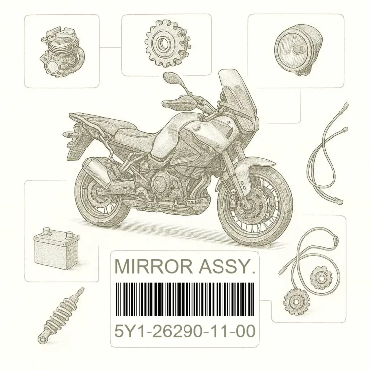 5Y1-26290-11-00 MIRROR ASSY., 2, Yamaha Номер детали 5Y1-26290-11-00, 5Y1262901100, 5Y1-26290-11, 5Y12629011, 5Y1 26290 11