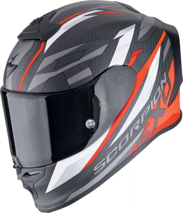 Мотошлем интеграл Scorpion EXO R1 Evo Carbon Air Runner Черный матовый/красный/белый 110-506-24-02