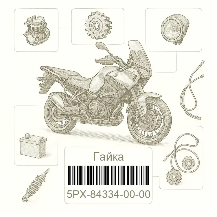 5PX-84334-00-00 Гайка, Yamaha Номер детали 5PX-84334-00-00, 5PX843340000, 5PX-84334-00, 5PX8433400, 5PX 84334 00