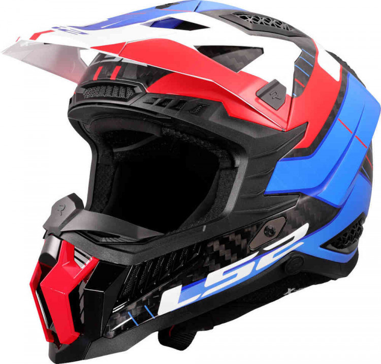 Мотошлем для мотокросса и эндуро LS2 MX703 X-Force Galuo Carbon Белый/Красный/Синий 467032426XS