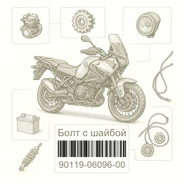 90119-06096-00 Болт с шайбой, Yamaha Номер детали 90119-06096-00, 901190609600, 90119-06096, 9011906096, 90119 06096