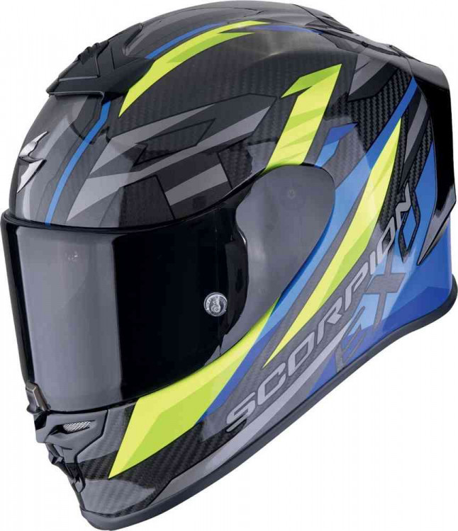Мотошлем интеграл Scorpion EXO R1 Evo Carbon Air Runner Черный/Синий/Желтый 110-506-191-02