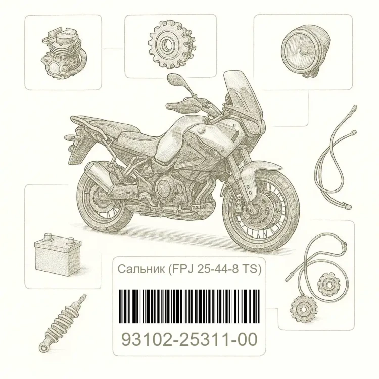 93102-25311-00 Сальник (FPJ 25-44-8 TS), Yamaha Номер детали 93102-25311-00, 931022531100, 93102-25311, 9310225311, 93102 25311