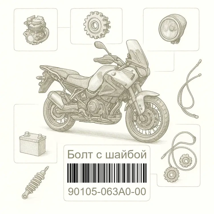 90105-063A0-00 Болт с шайбой, Yamaha Номер детали 90105-063A0-00, 90105063A000, 90105-063A0, 90105063A0, 90105 063A0