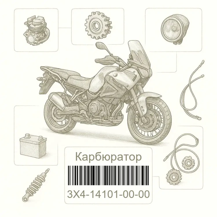 3X4-14101-00-00 Карбюратор, Yamaha Номер детали 3X4-14101-00-00, 3X4141010000, 3X4-14101-00, 3X41410100, 3X4 14101 00