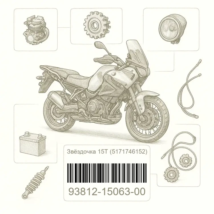 93812-15063-00 Звёздочка 15T (5171746152), Yamaha Номер детали 93812-15063-00, 938121506300, 93812-15063, 9381215063, 93812 15063