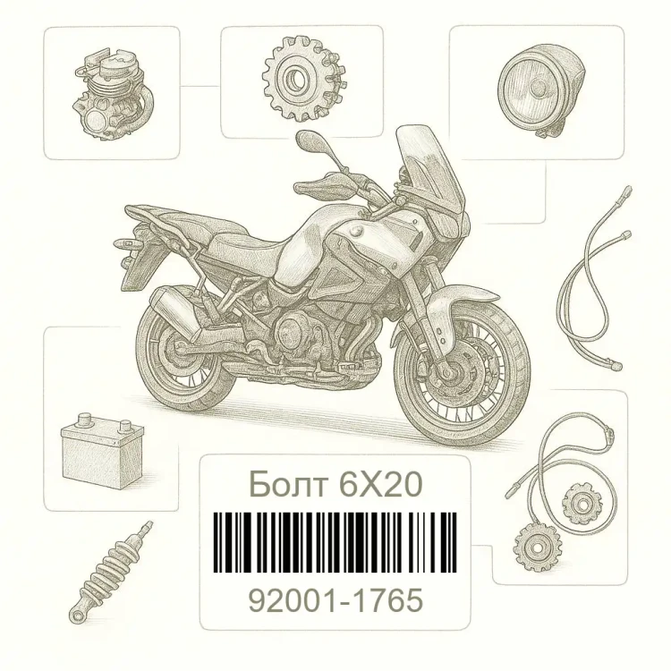 92001-1765 Болт 6X20, Kawasaki Номер детали 92001-1765, 920011765