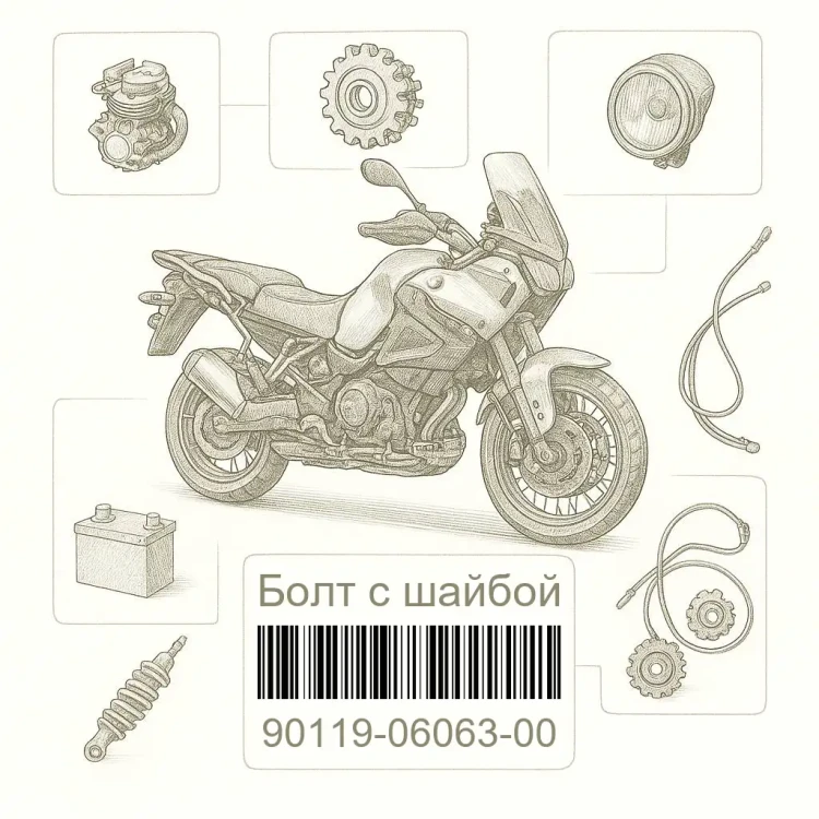 90119-06063-00 Болт с шайбой, Yamaha Номер детали 90119-06063-00, 901190606300, 90119-06063, 9011906063, 90119 06063