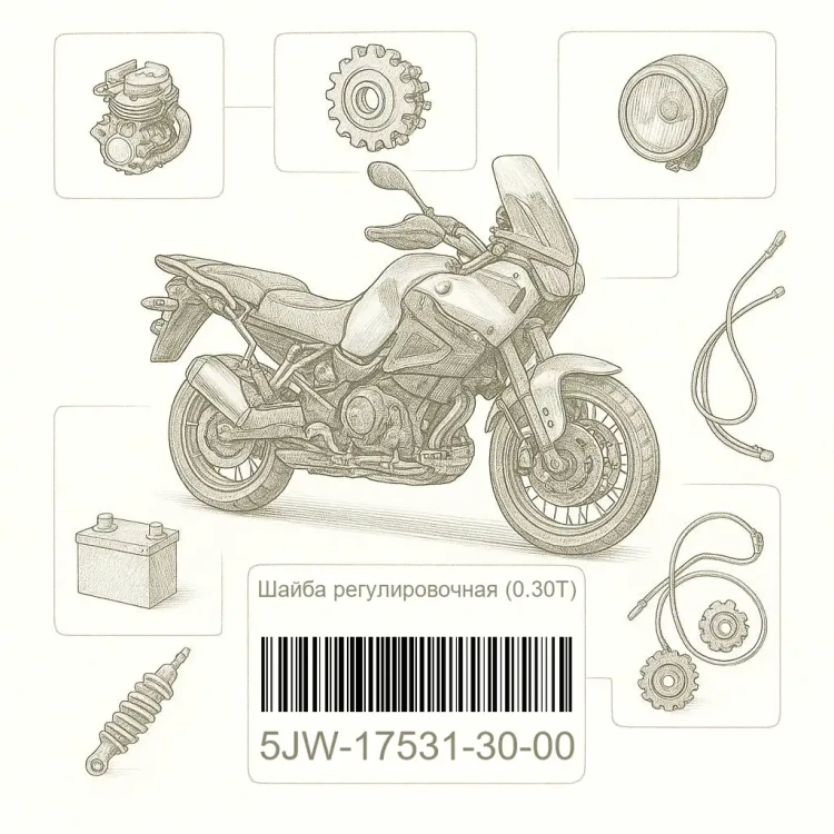 5JW-17531-30-00 Шайба регулировочная (0.30T), Yamaha Номер детали 5JW-17531-30-00, 5JW175313000, 5JW-17531-30, 5JW1753130, 5JW 17531 30