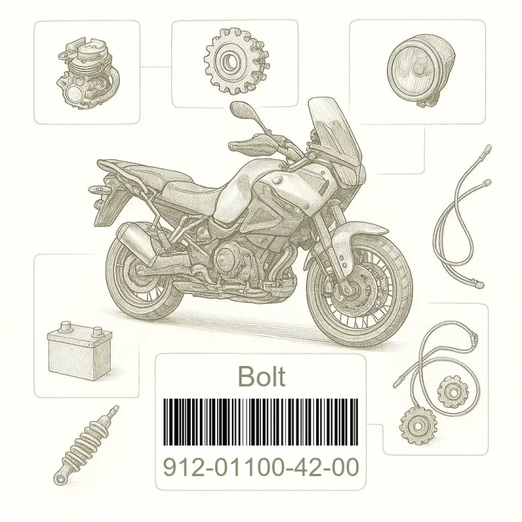 912-01100-42-00 Bolt, Yamaha Номер детали 912-01100-42-00, 912011004200, 912-01100-42, 9120110042, 912 01100 42